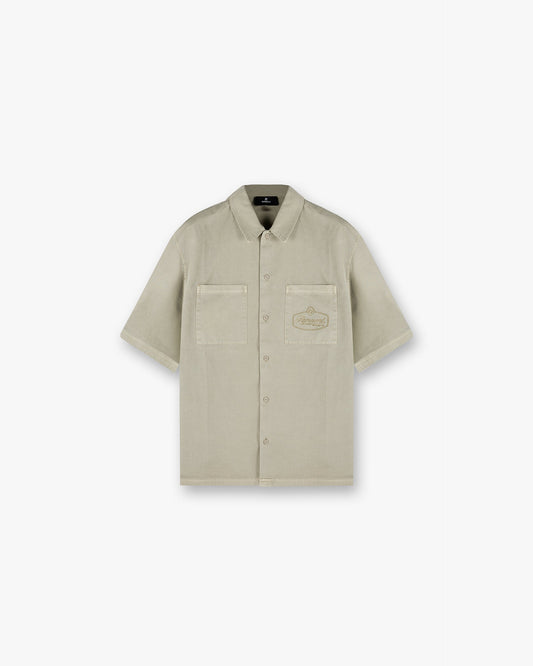 Short Sleeve Cotton Overshirt - Beige