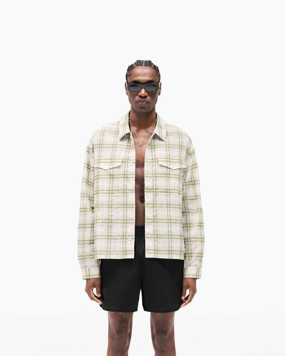 Sheer Long Sleeve Flannel Shirt - Green