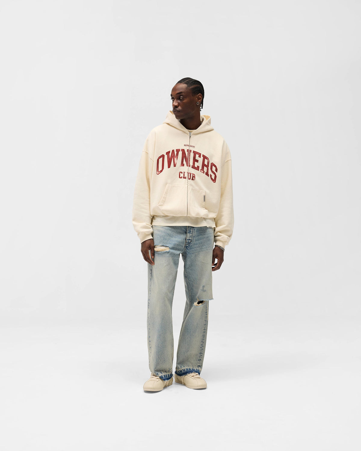 Represent Owners Club Zip Through Hoodie - Buttercream