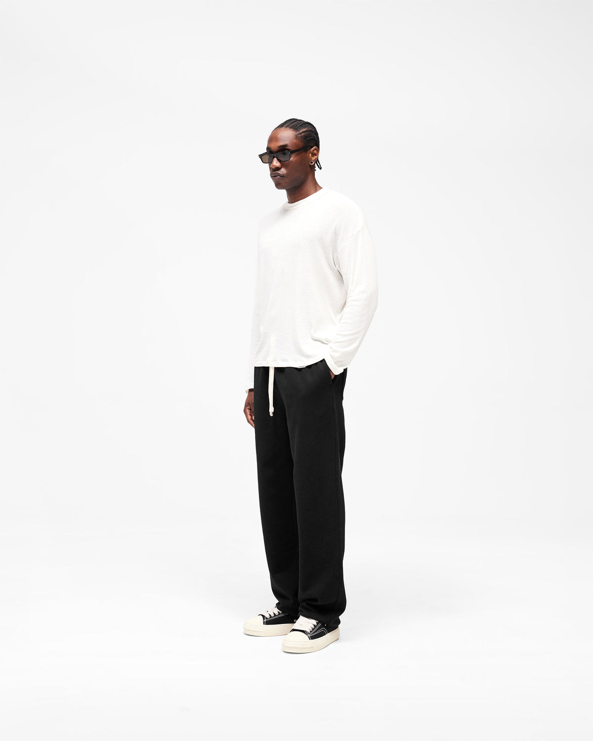 Initial Sheer Rib Long Sleeve T-Shirt - Flat White