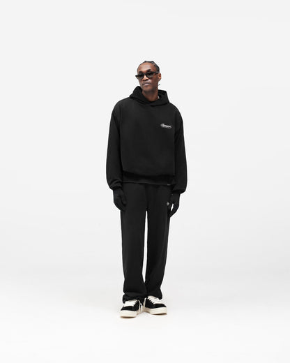 Dual Layer Script Hoodie - Jet Black