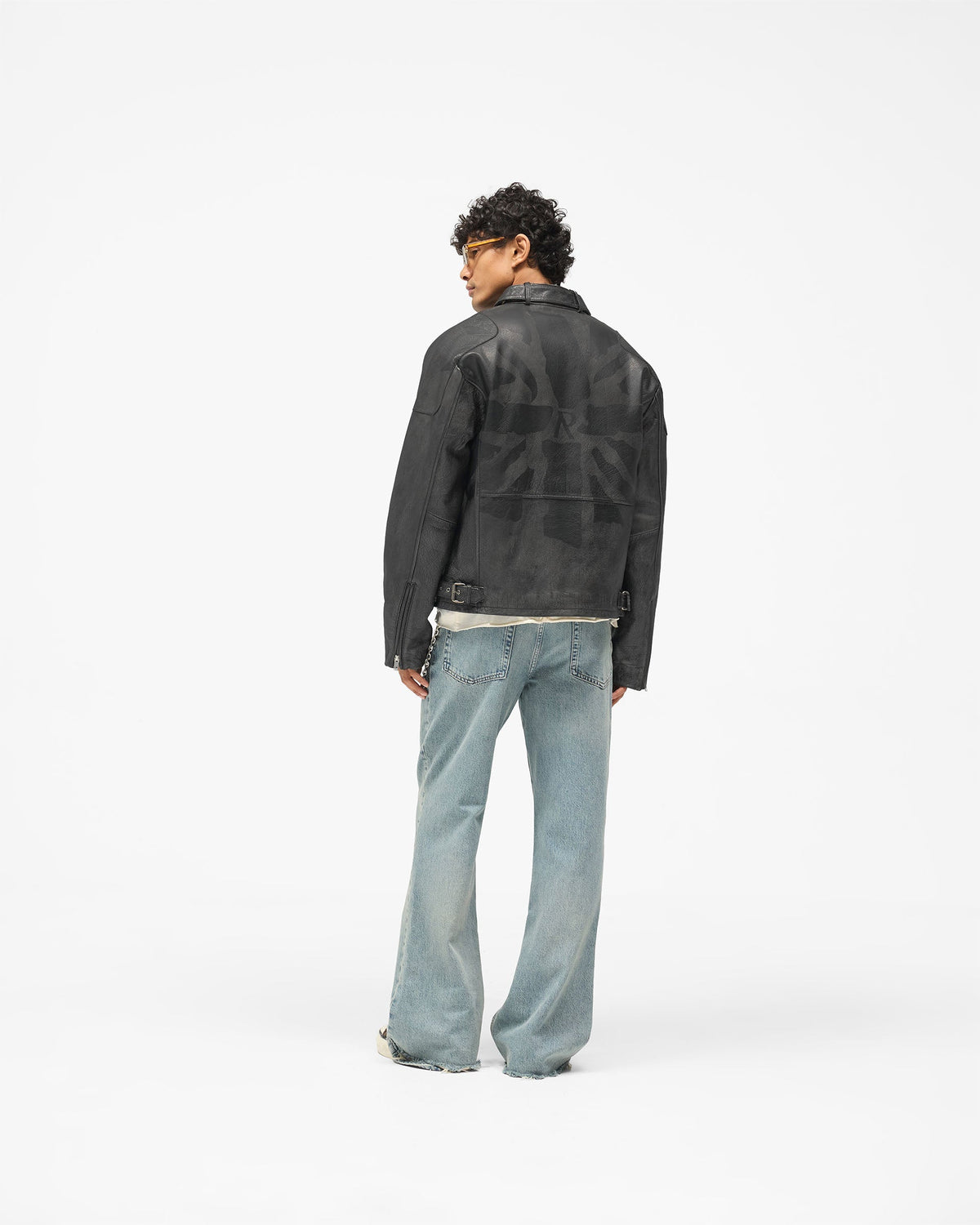 Flag Leather Bomber - Black