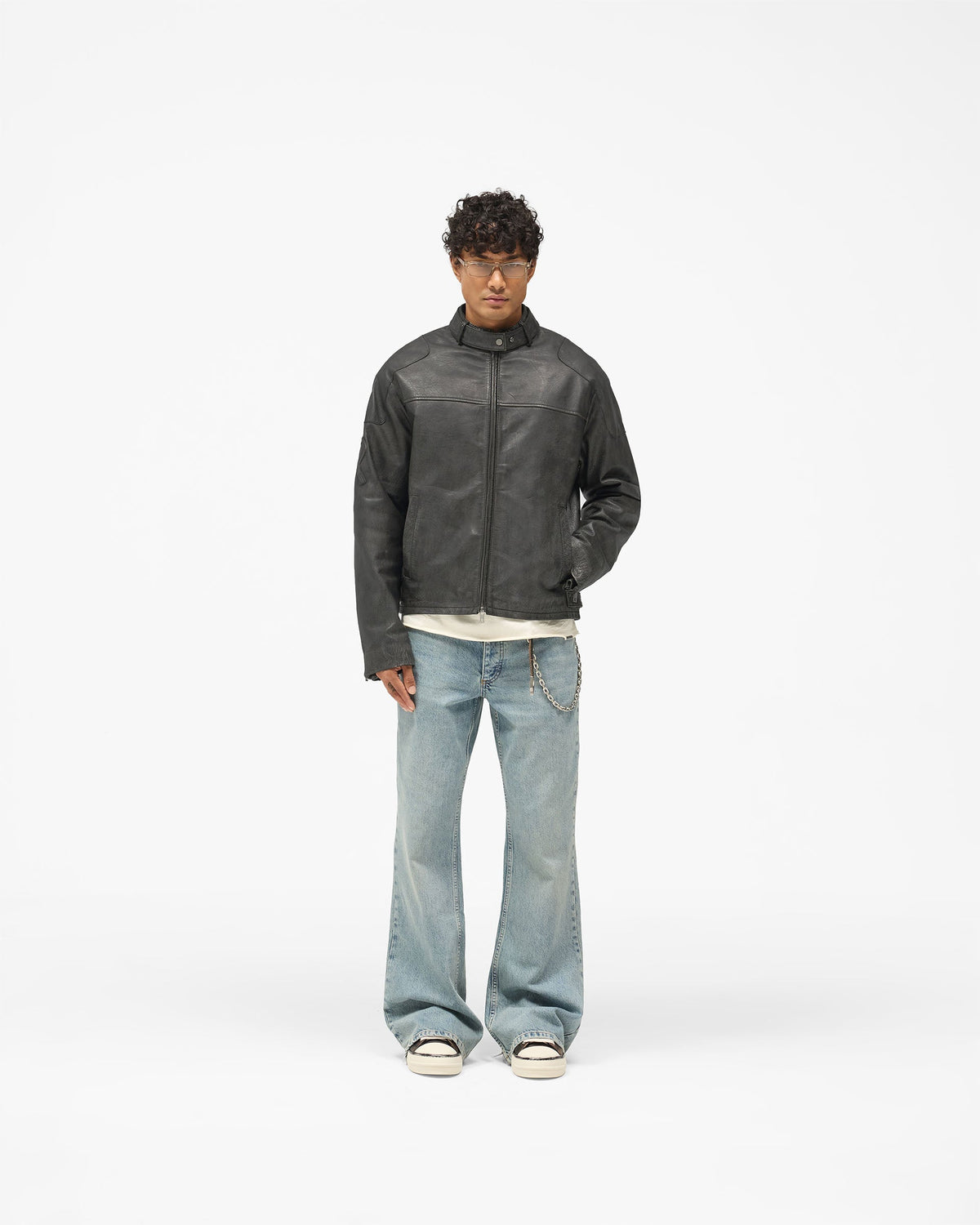 Flag Leather Bomber - Black