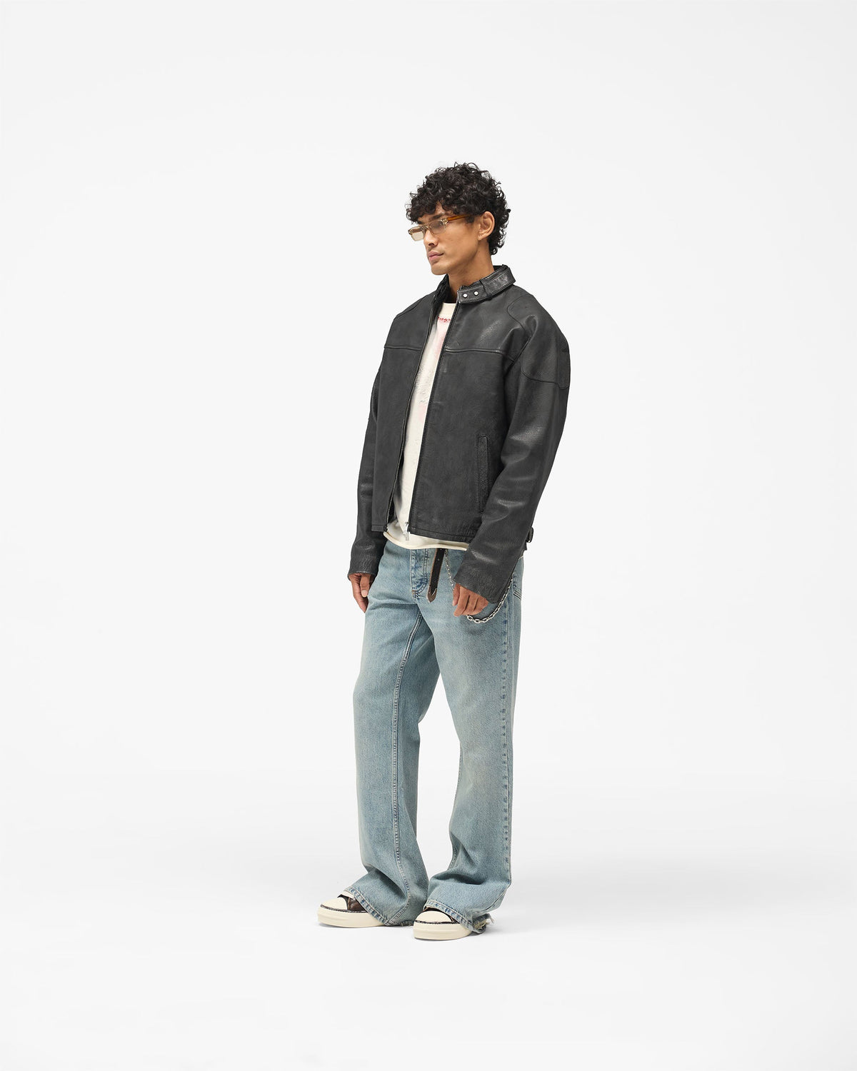 Flag Leather Bomber - Black
