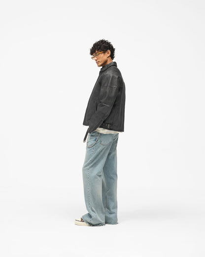 Flag Leather Bomber - Black