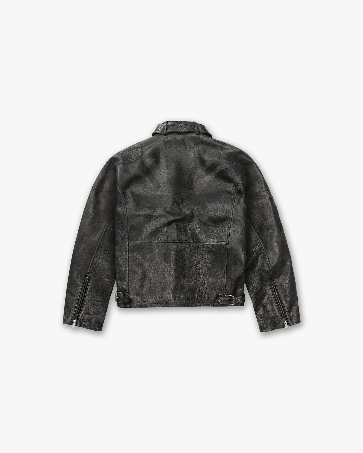 Flag Leather Bomber - Black