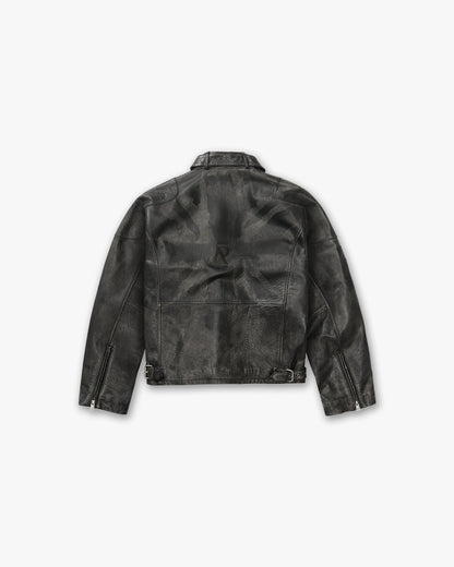 Flag Leather Bomber - Black