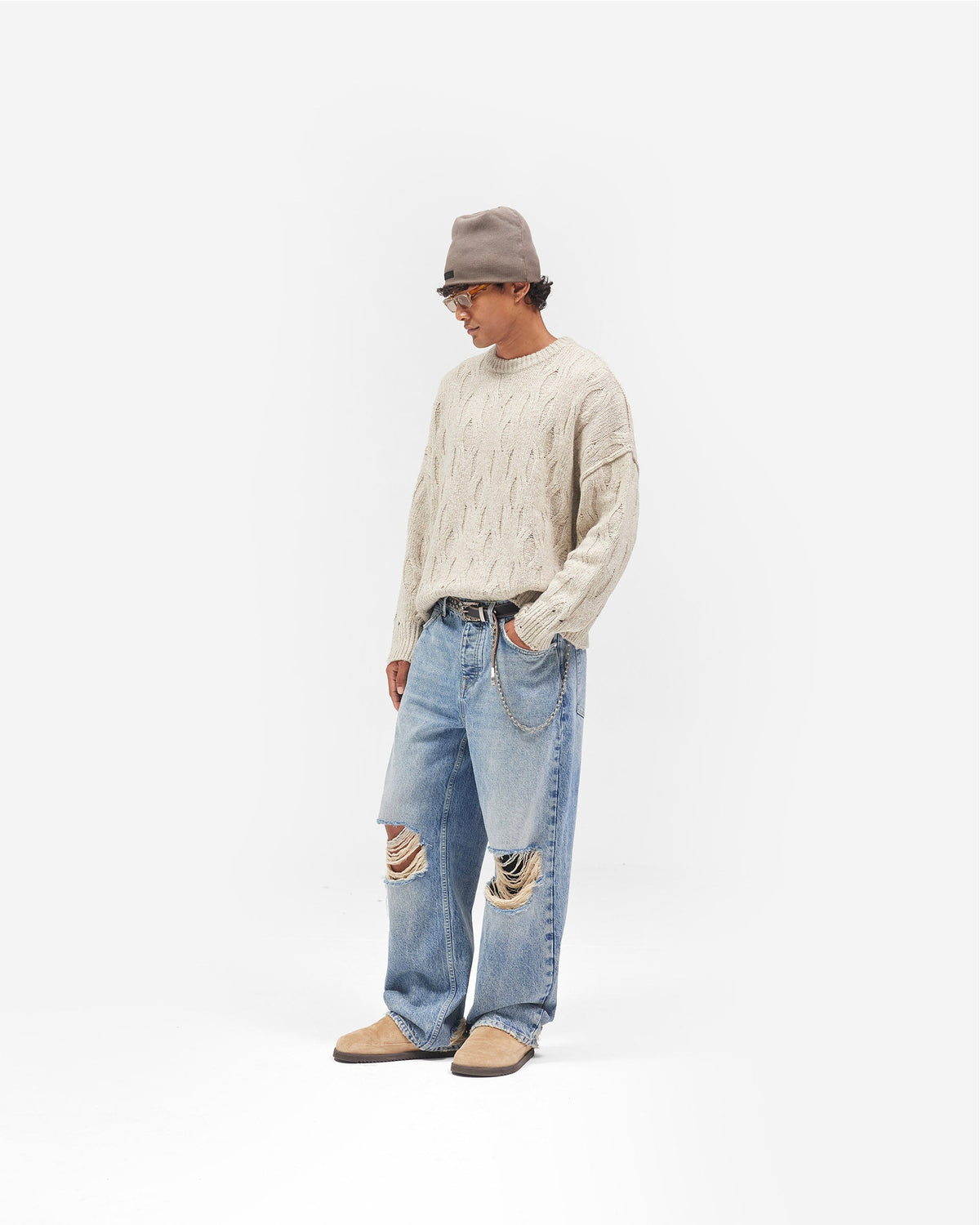 Distress Knit Sweater - Taupe
