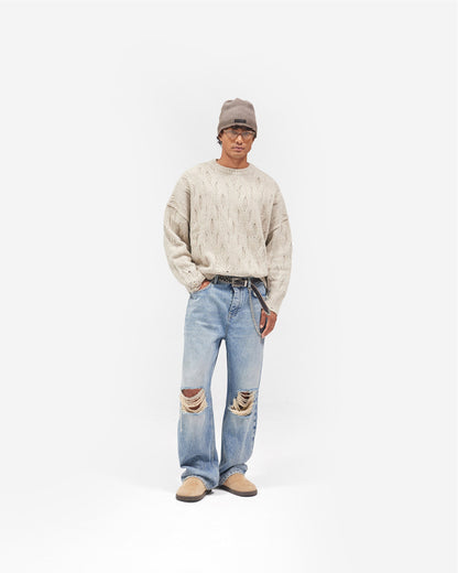Distress Knit Sweater - Taupe
