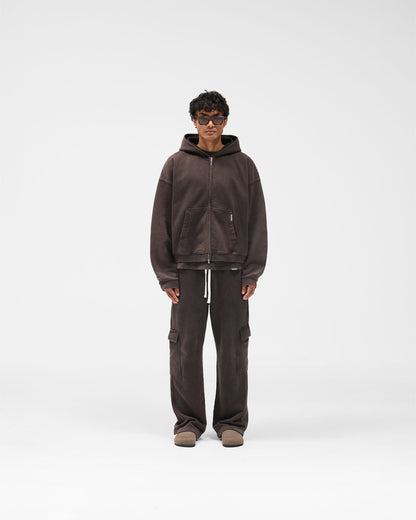 Initial Boxy Zip Through Hoodie - Coffee