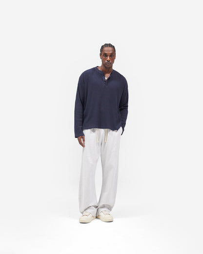 Initial Henley Waffle Long Sleeve T-Shirt - Midnight Navy