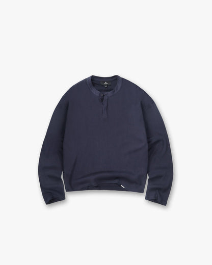 Initial Henley Waffle Long Sleeve T-Shirt - Midnight Navy