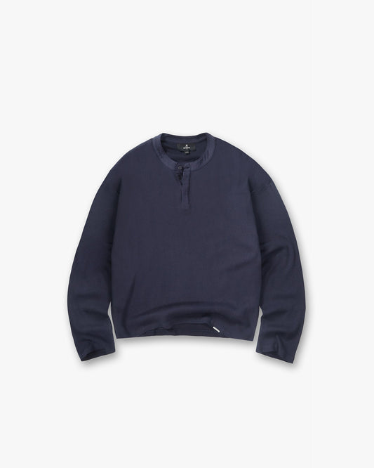 Initial Henley Waffle Long Sleeve T-Shirt - Midnight Navy