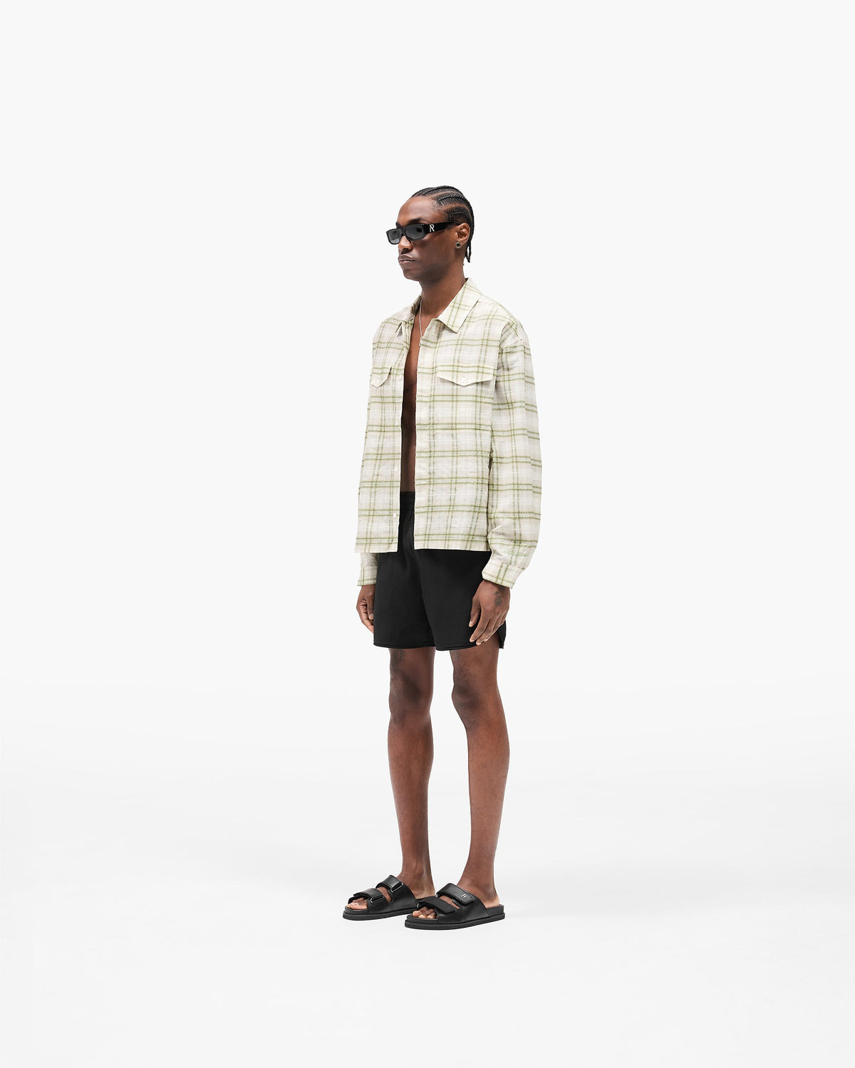 Sheer Long Sleeve Flannel Shirt - Green