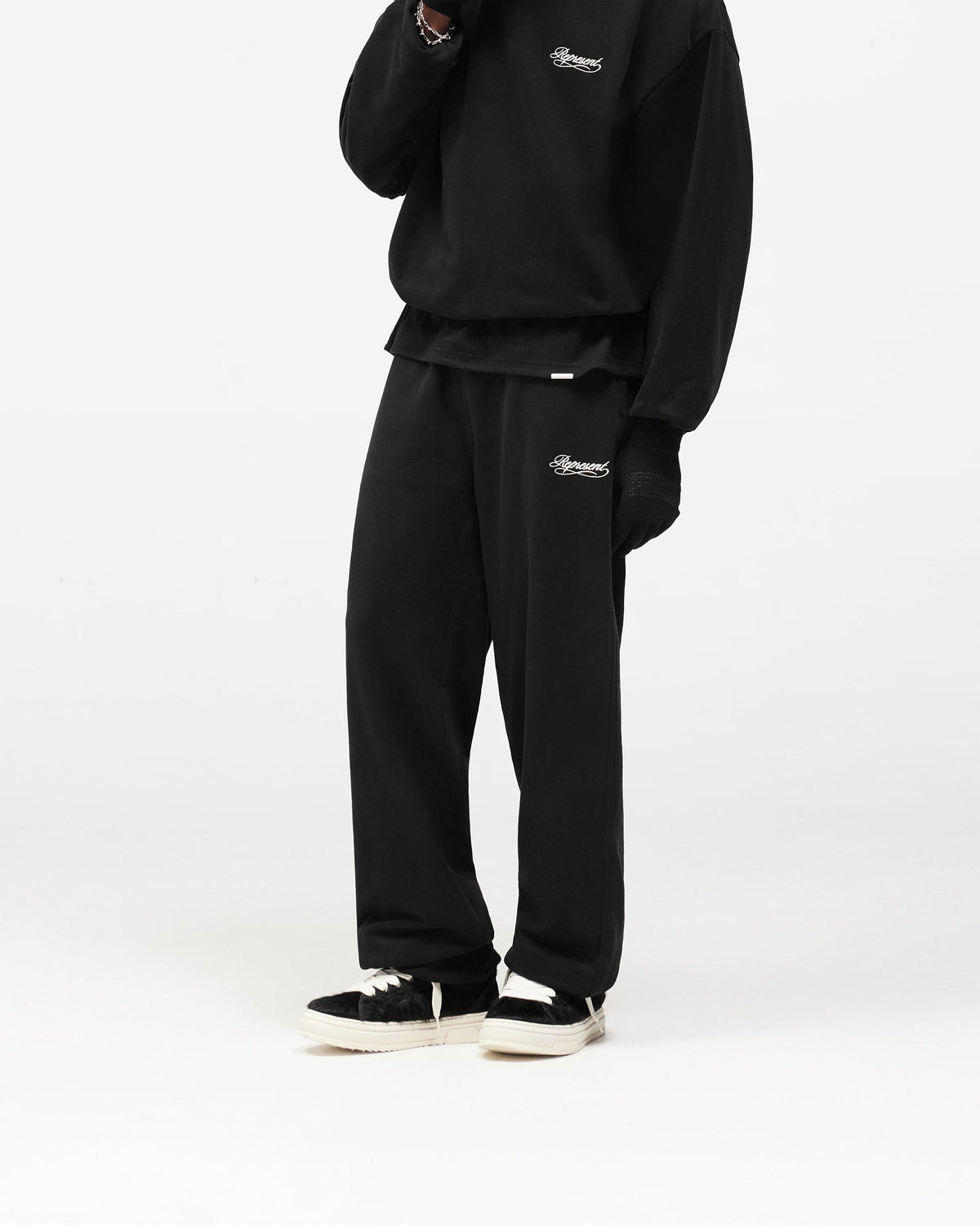 Dual Layer Script Sweatpants - Jet Black