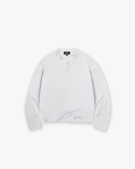 Initial Henley Waffle Long Sleeve T-Shirt - Ice Grey Marl