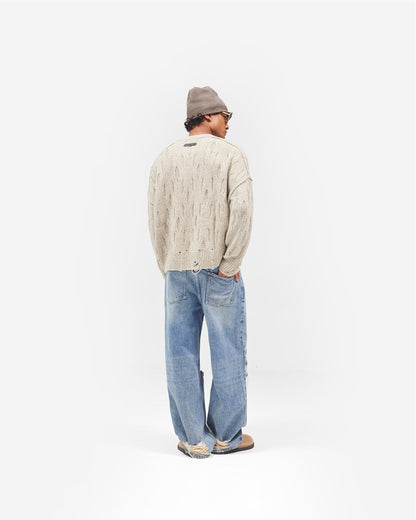 Distress Knit Sweater - Taupe